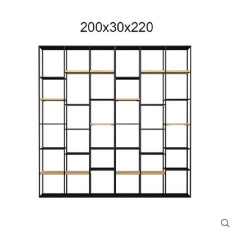 北欧铁艺屏风隔断置物架落地实木格子架客厅书架loft工业风展示架 200*30*220