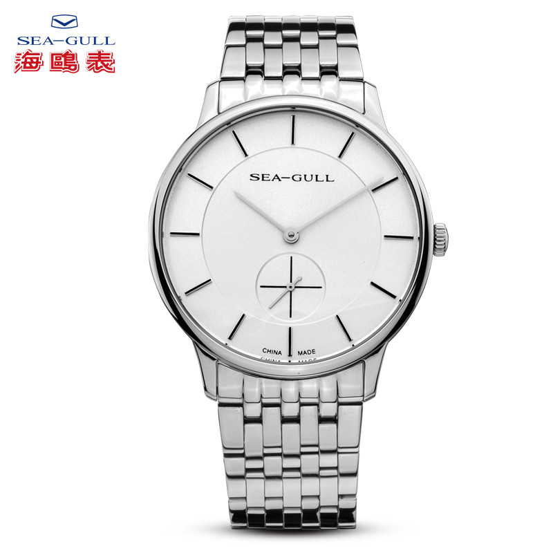 海鸥表(SEA-GULL)男士手表简约商务男表钢带防水简约纤薄机械表816.388 白盘条棍钢带