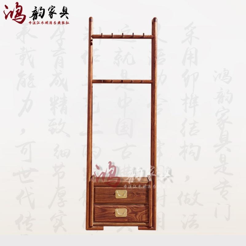 红木雕花衣帽架刺猬紫檀落地花梨木挂衣架新中式古典挂物架置物架_2 龙头衣帽架
