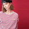 初语2018春季新款休闲条纹长袖T恤女宽松蝙蝠袖品牌女体恤上衣 XXL 红白条