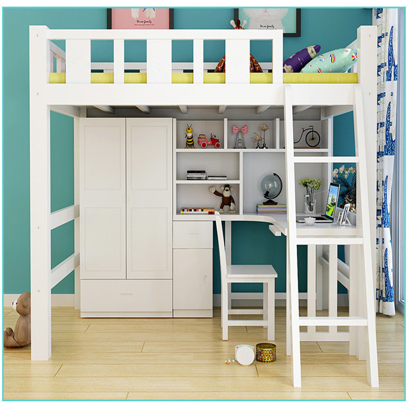 硕木居 上床下桌儿童 高低组合床学生床衣柜床多功能高架床衣柜书桌床组合 1.2*2直梯裸床