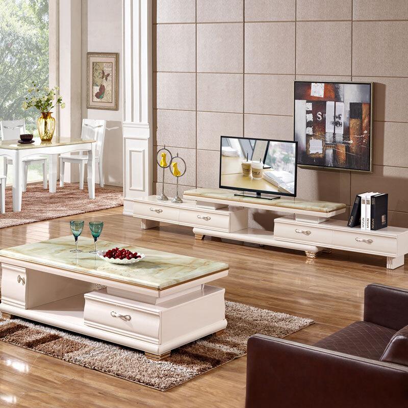 大理石茶几电视柜餐桌椅家具套装组合现代简约实木桌客厅成套家具1.4米茶几+2.4米电视柜+_4 1.2米茶几+1.8米电视柜+餐桌+6椅