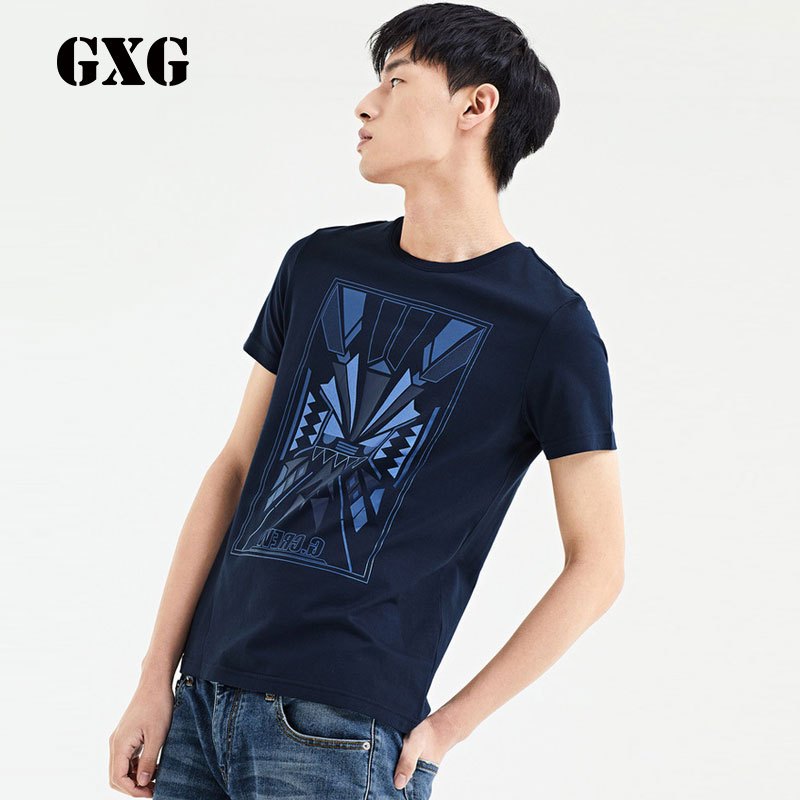 GXGT恤男装春季男士时尚休闲都市藏青色圆领短袖T恤_1 默认颜色 185/XXL