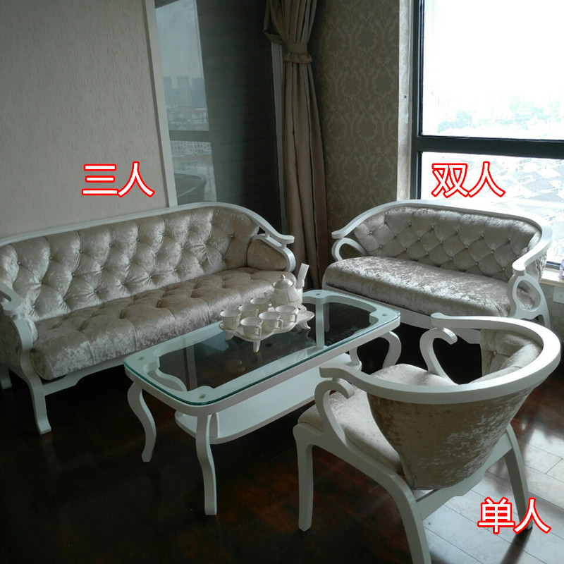 欧式美容院双人沙发会所家具简欧接待组合休闲三人田园布艺单人椅_6 米色绒布拉钻