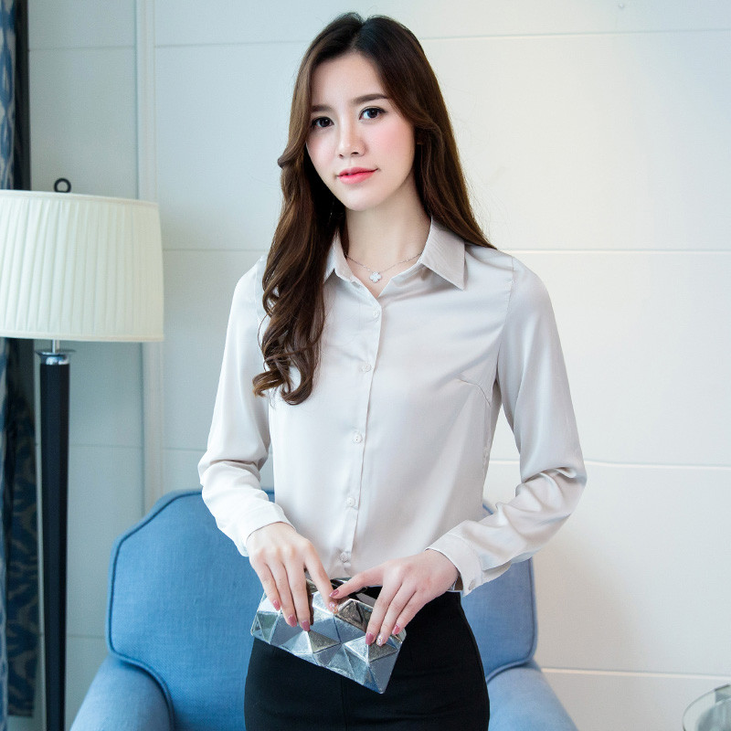 sexemara衬衫女2018装新款韩版气质百搭长袖雪纺衬衣职业装打底上衣女