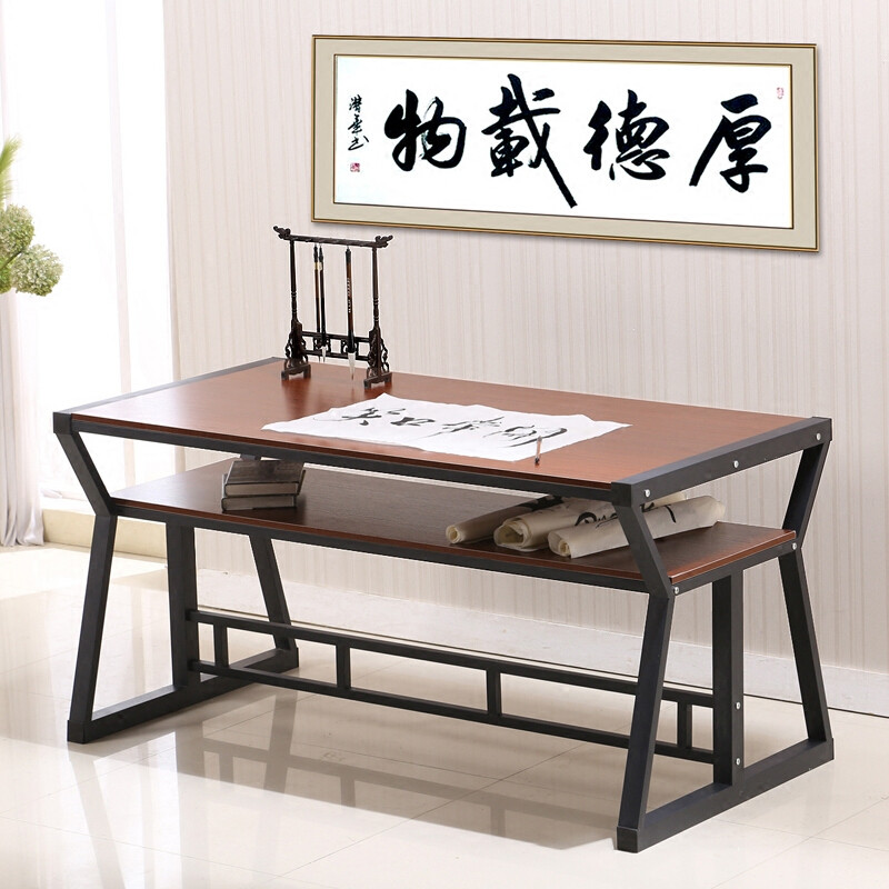 淮木书法桌书画桌毛笔写字台双层简易书桌办公桌培训绘画桌电脑桌 200*80*80