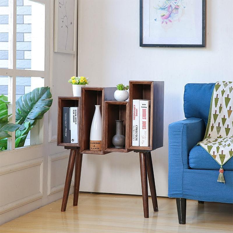 北欧实木创意床头柜个性小书柜美式简约沙发边柜斗柜杂志柜边角几_23 胡桃木