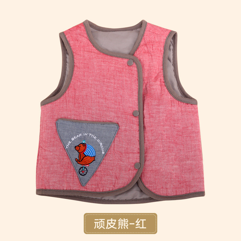 【龙子涵】儿童马甲男童女童春秋款马甲婴童保暖背心0-6岁 100码（100cm一下） 顽皮熊红