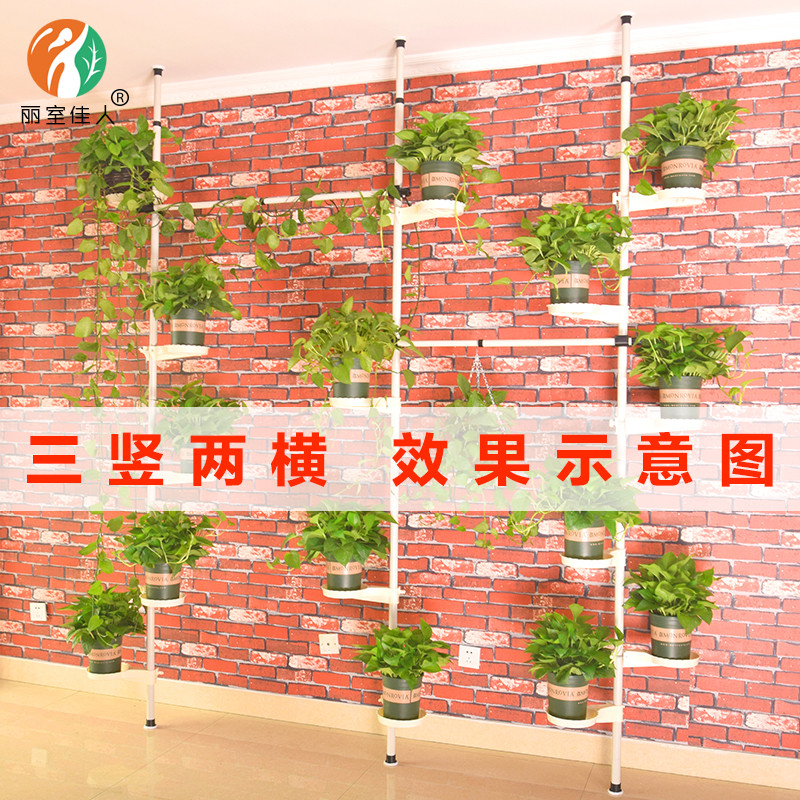 创意客厅花架落地式隔断室内多层铁艺简易组装绿萝窗户阳台花架子_7 3立杆+2横杆+10托(高1.1-3.1m)