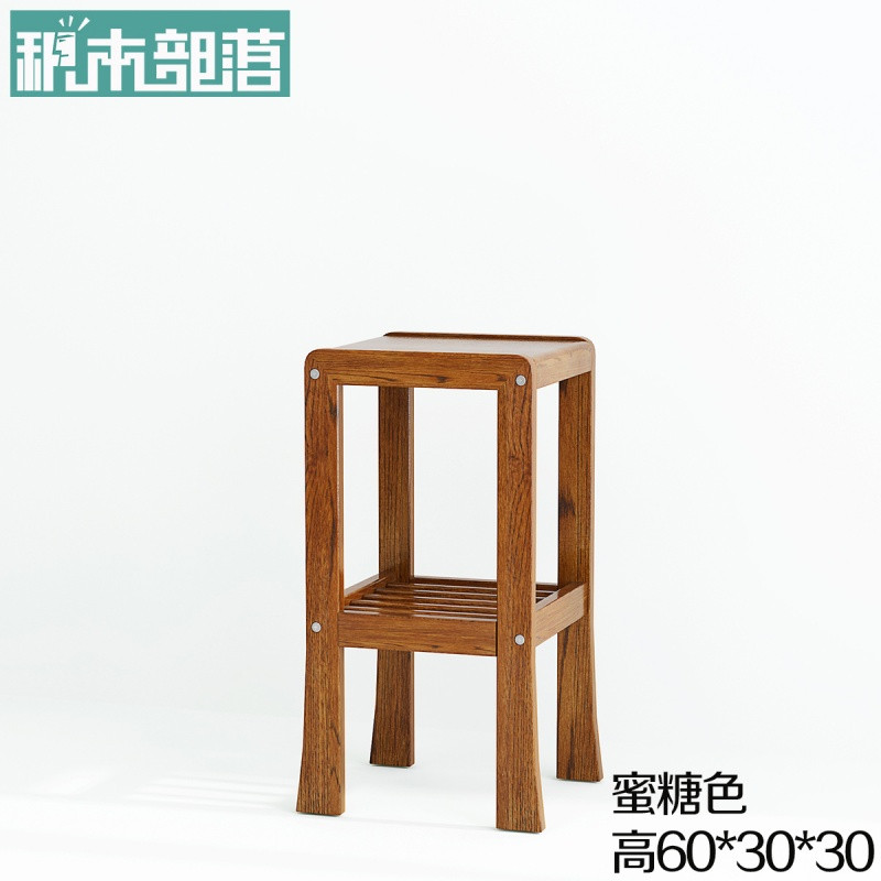 实木花架客厅现代简约木质盆景架阳台原木花盆架中式多层花架子_6 蜜糖色60cm橡木