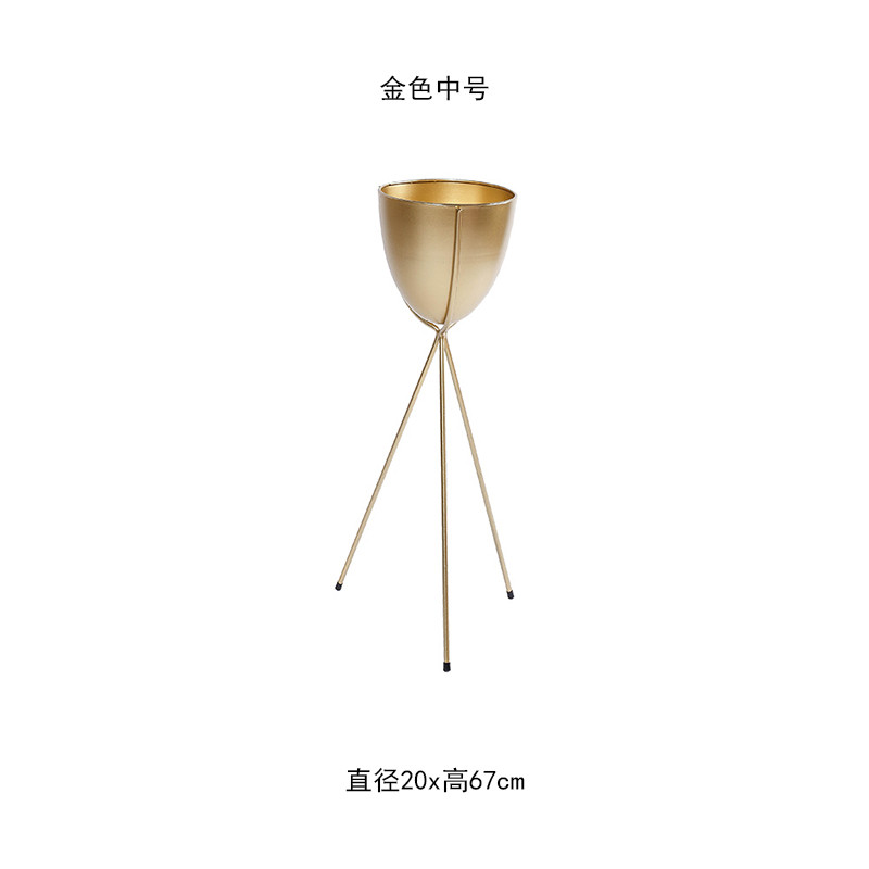 北欧简约阳台铁艺花盆花架阳台室内落地式花架创意金属花器_6 金色（中号）