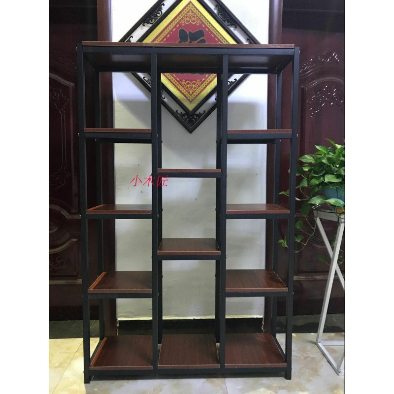 铁艺多层花架实木客厅阳台落地式多功能花架展示架绿萝吊兰多肉架_7 五层长100宽30高160黑+柚木