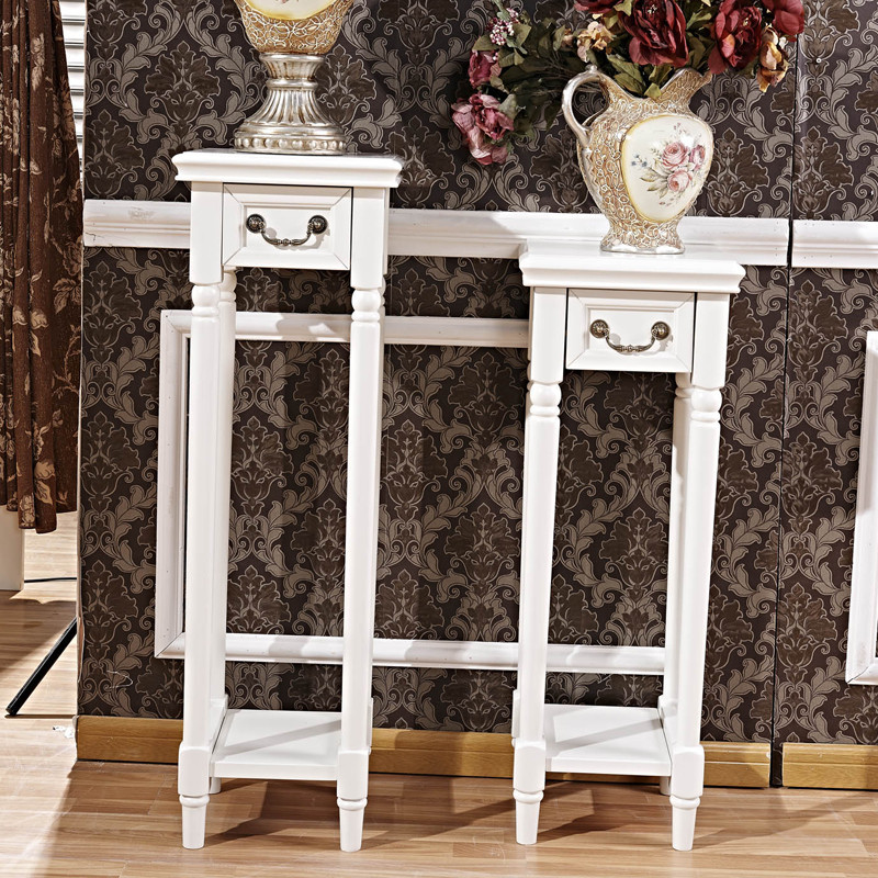 全实木花架木制欧式绿萝花架美式落地花几木质欧式抽屉客厅白色_6 高花架