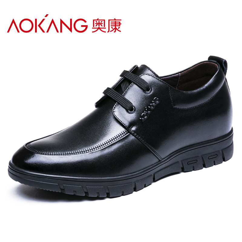 奥康(AOKANG)男鞋内增高皮鞋男士商务休闲鞋隐形内增高鞋6cm 黑色【系带】 43码