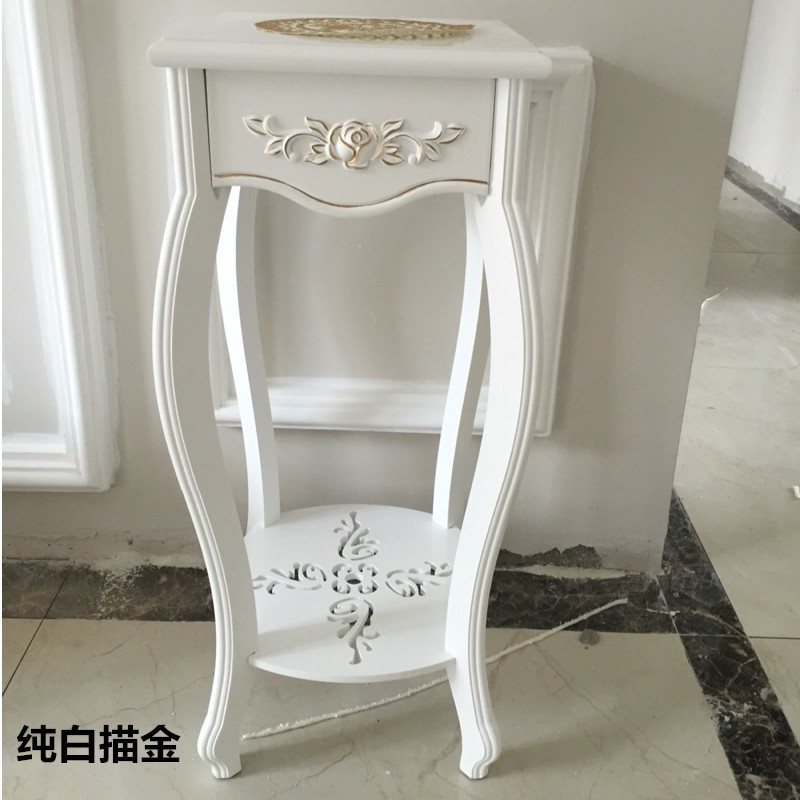 欧式实木花架室内红木客厅落地式花架子阳台花盆架仿古花几多层_5 纯白73描金【实木】