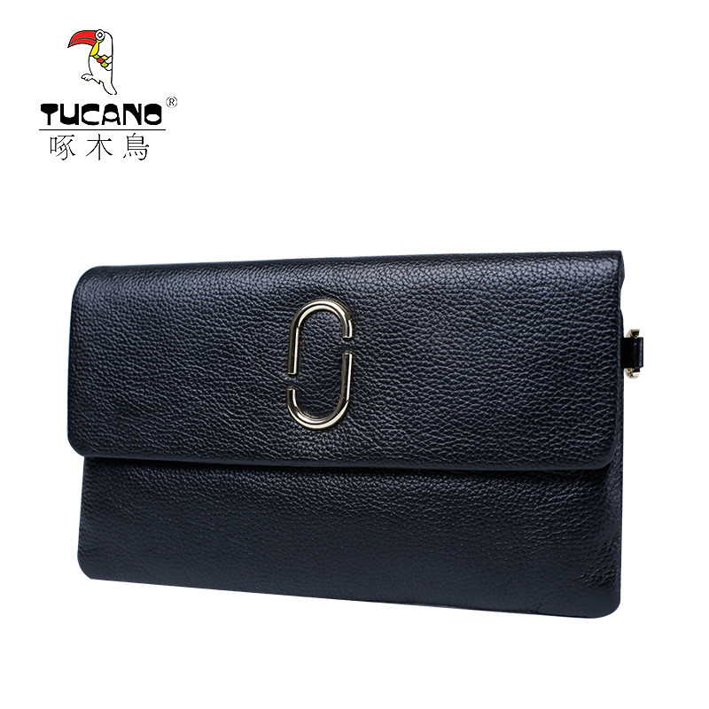 新品TUCANO/啄木鸟牛剖层单肩革皮革信封牛皮女士包袋_LmR42 黑色