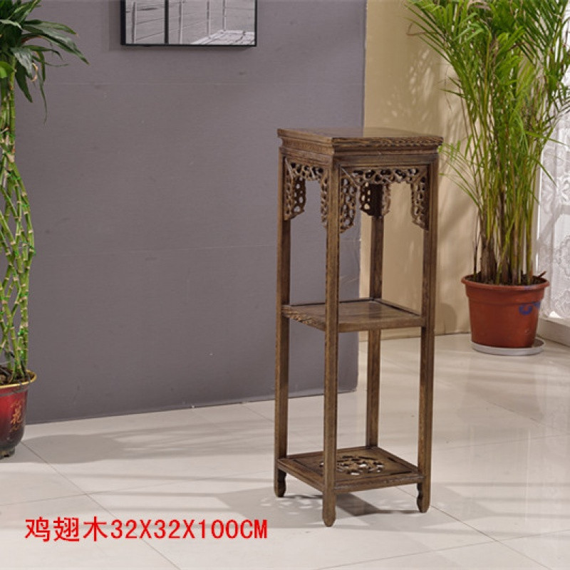 红木花架实木花几客厅鸡翅木花架仿古中式盆景原木花梨木花架_7_1 鸡翅缕空雕花100三层