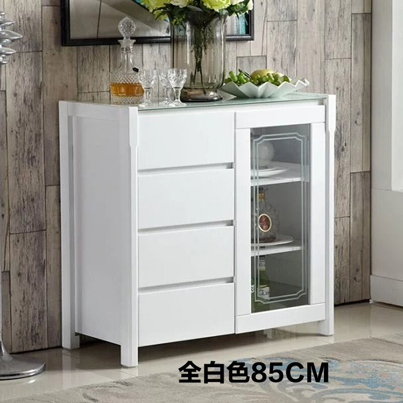 淮木现代简约客厅餐边柜茶水柜实木色烤漆橱柜碗柜储物玄关柜子柚木色长105cm单 白色长85cm