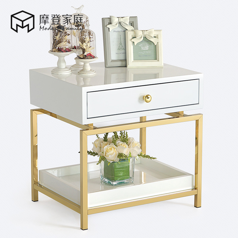 现代床头柜简约储物柜整装金属床头收纳柜美式床头柜_6 白色（标准尺寸500*500*500mm长*宽*高）