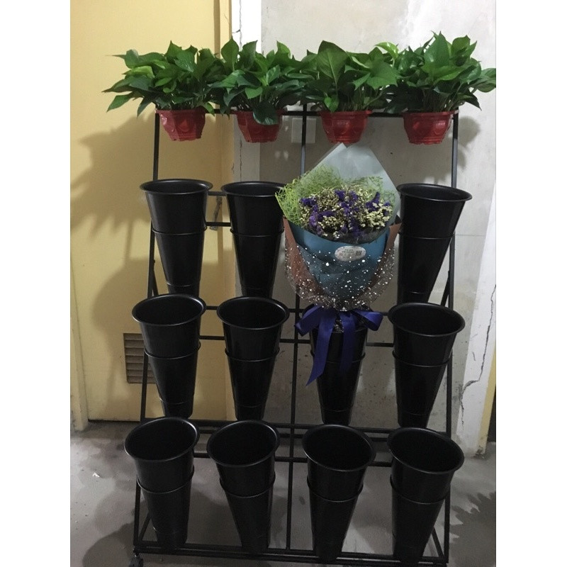 大号花店多层花架花店货架铁艺花架鲜花货架花店花桶展示架_8 一层三个3层单架子不含桶