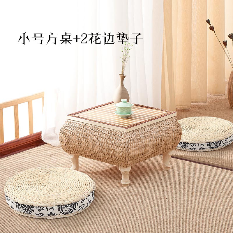 飘窗桌榻榻米茶几日式阳台榻榻米桌子飘窗桌子小茶几矮桌_5 小号桌+2花边坐垫