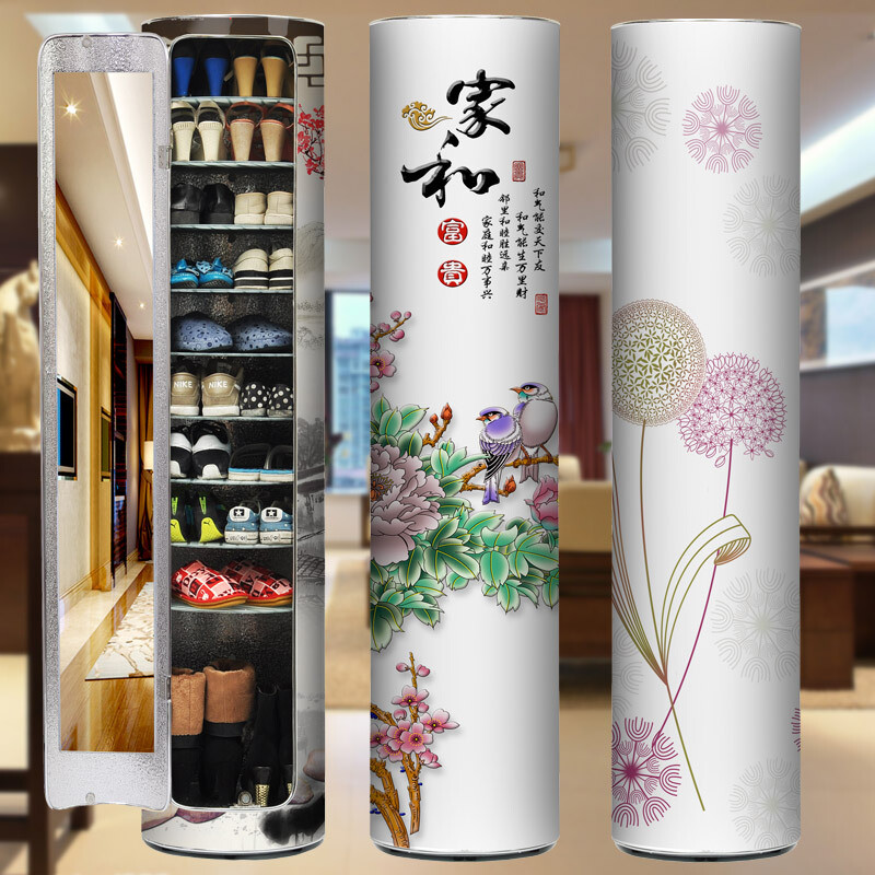 淮木大容量旋转鞋柜简约现代厅柜创意玄关超薄圆形圆柱家具多功能试衣镜款【13层】高度202C 125CM加大款8层【无门】