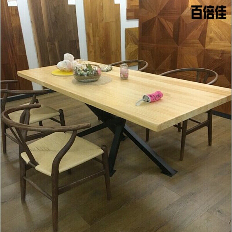新款创意北欧实木loft工业风餐桌餐饮桌椅简约长方形咖啡桌桌子1.2米家具 140X70X75木板厚8厘米