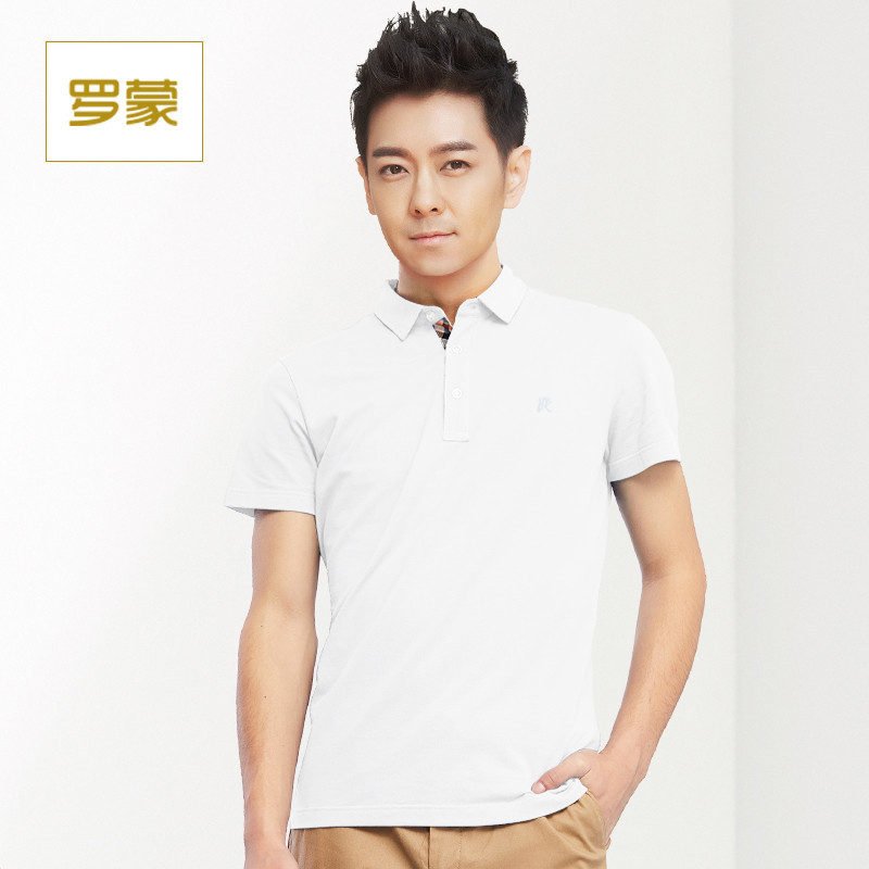 Romon/罗蒙T恤男短袖商务休闲棉年夏季新款男装polo衫 185 01白色