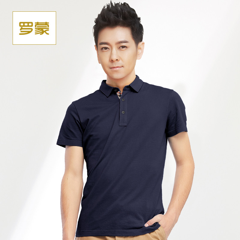 Romon/罗蒙T恤男短袖商务休闲棉年夏季新款男装polo衫 175 宝蓝