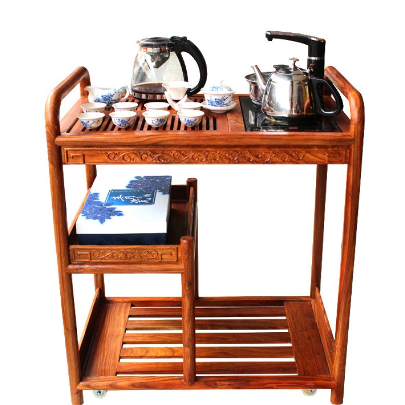 红木小茶车实木移动茶台红木茶几茶台实木茶艺桌小棋牌室会所茶几_7 茶车加玻璃智能电热炉加盖板