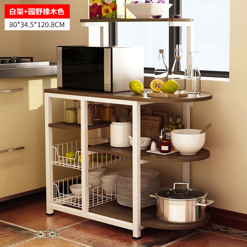 厨房置物架落地多层微波炉架子橱柜厨房用品收纳架多功能储物架_21 E款原野橡木色升级版