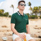 杰米克2018夏季新款经典简约休闲撞色运动风短袖Polo衫纯棉T恤 墨绿 170/88A