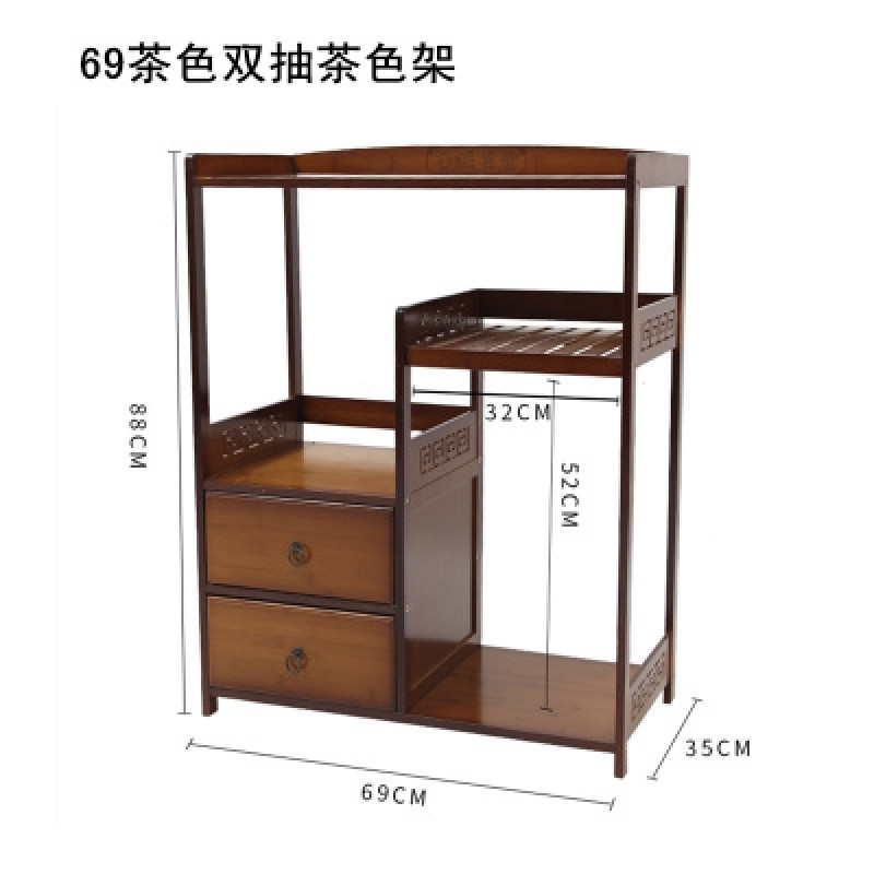 简约茶桌几简约客厅茶水架竹置物架桶装水台实木泡茶饮水机储物柜_7 茶色两抽