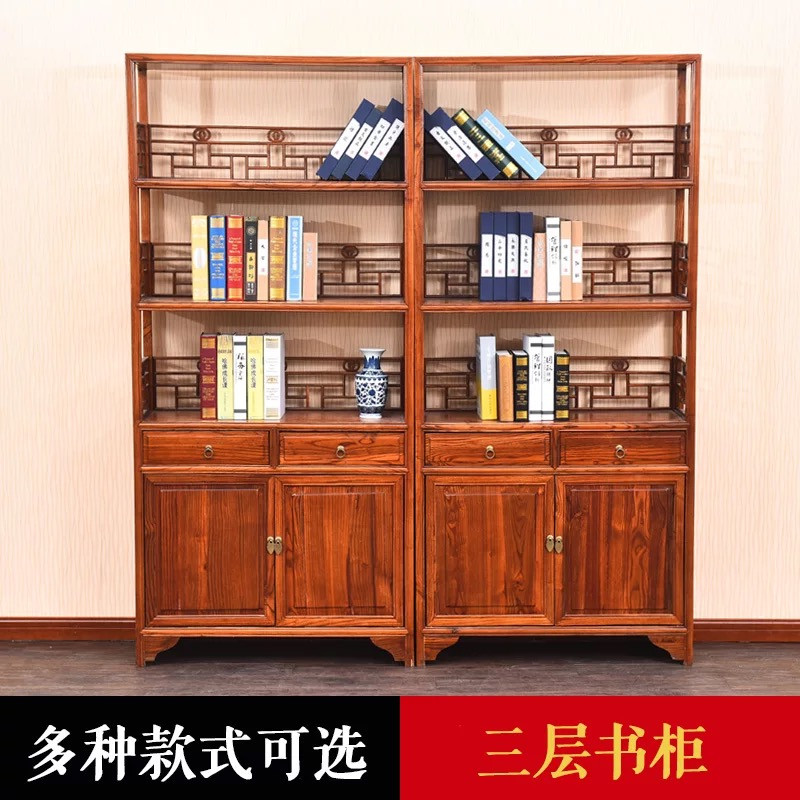 博古架隔断中式仿古实木南榆木客厅玄关置物架展示柜书架多宝阁_6 书架一对