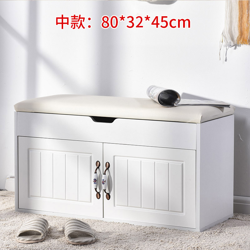 换鞋凳储物简约现代木烤漆矮鞋柜白色时尚穿鞋凳欧式收纳试床尾凳_9 80带储物层造型门米白坐垫