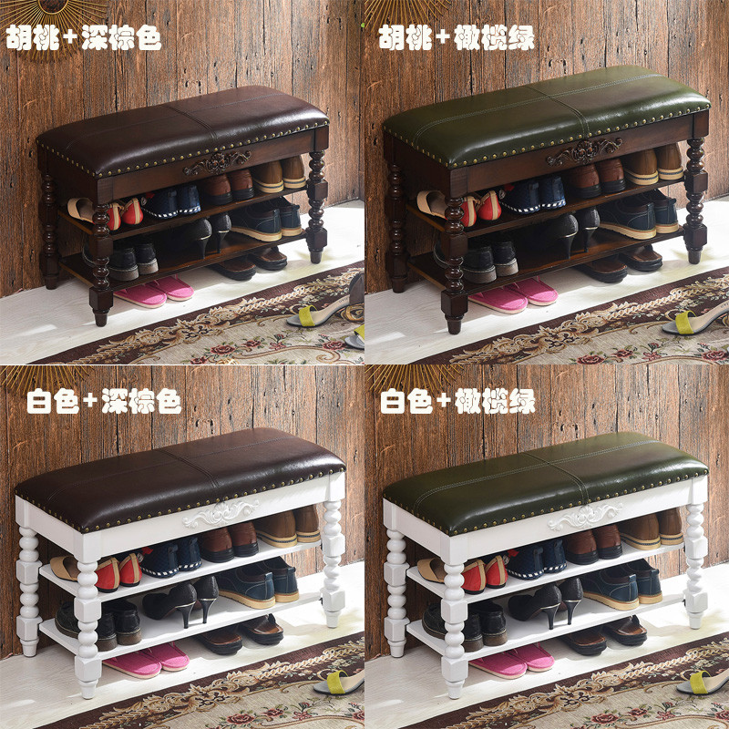 美式实木换鞋凳穿鞋凳收纳凳玄关门口多功能换鞋凳式真皮鞋架_5 100*35*48cm车线款（备注颜色）