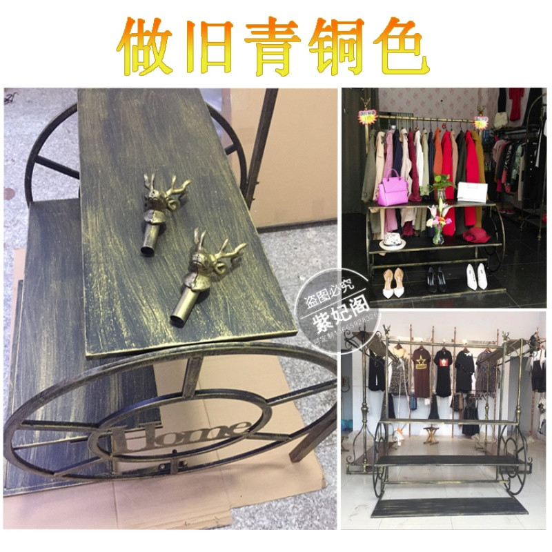服装店展示架铁艺中岛流水台高低桌童装货架包包衣帽女装店落地架_8 做旧青铜色长80*宽85*高150
