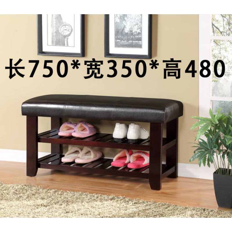 美式实木换鞋凳鞋柜门口换鞋凳子收纳储物凳试鞋凳鞋架沙发矮凳_3_0 咖啡色配黑色皮75CM（不翻盖）PU