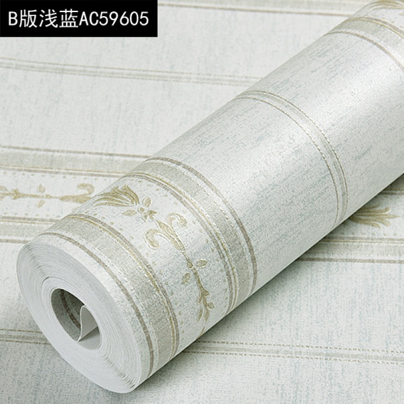 欧式美式乡村简约AB版无纺布壁纸卧室客厅电视背景墙纸3d B版浅蓝J71605