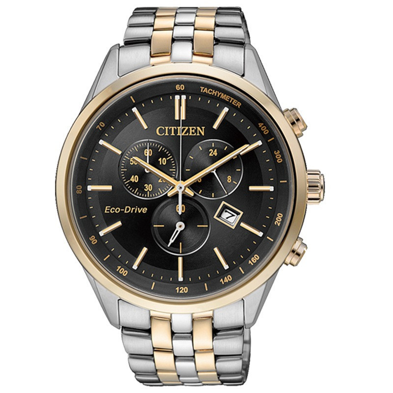 国行 西铁城(CITIZEN)手表 商务休闲光动能不锈钢间玫瑰金色表带 男士腕表AT2144-54E
