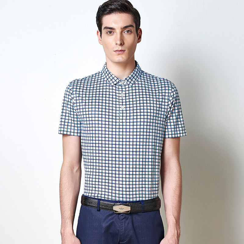 七匹狼T恤夏季新品纯棉翻领短袖t男装 180/96A/XXL 113(浅蓝)
