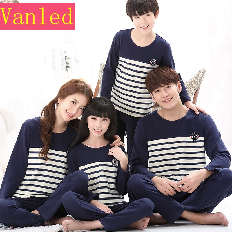 全棉亲子睡衣秋夏季长袖一家三口纯棉家庭装母女亲子家居服套装_1 男士XXXL YPF089亲子家庭装