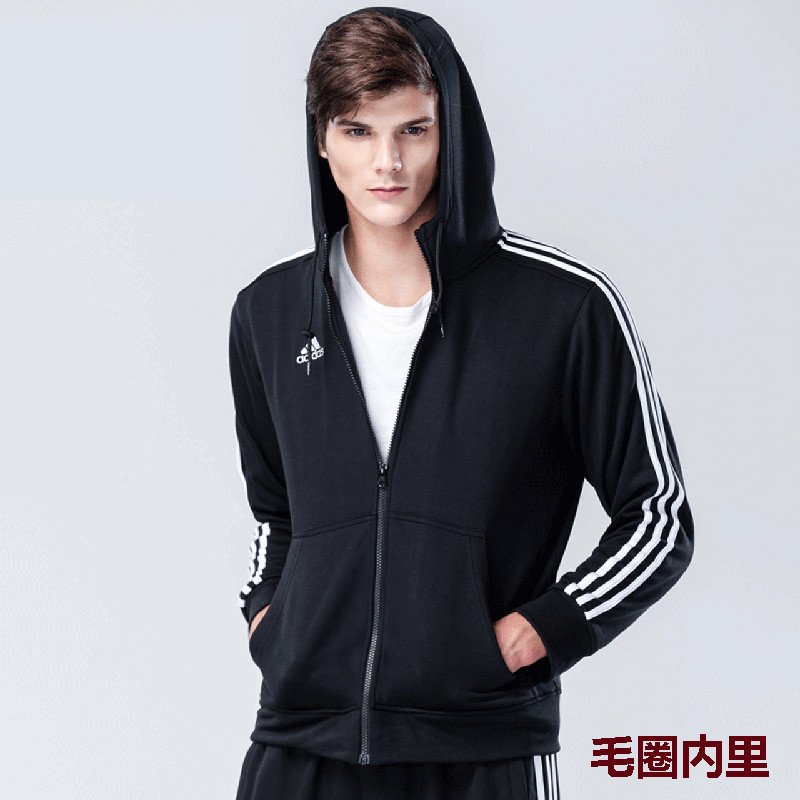 正品阿迪达斯跆拳道秋新款男防风夹克运动服休闲连帽外套_2 2XL 连帽夹克-黑色