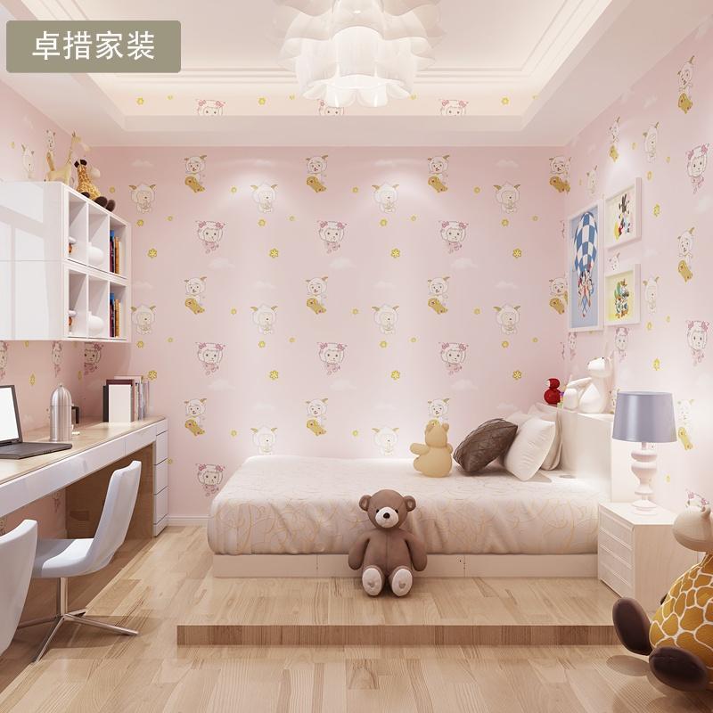 环保可爱儿童喜洋洋无纺珠光壁纸男孩女孩卧室背景墙纸_9 浅粉色FC-8302