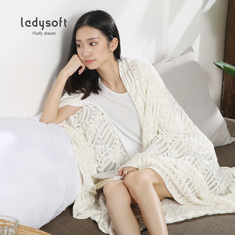 ladysoft家居 全棉针织毯毛毯 150*200cm 披肩夏季纯棉毛巾毯 150X200cm 冰心玉洁