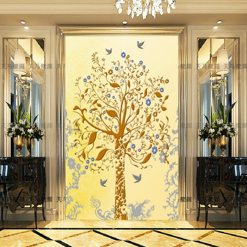 3d浮雕立体玄关过道墙纸壁画背景墙壁纸墙画竖版抽象大树壁画_8