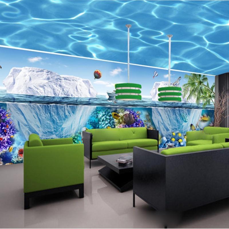 梦幻海底世界主题馆3D背景墙纸客厅休闲吧环保防水无纺布壁纸_8 高档无缝宣绒布（整幅）