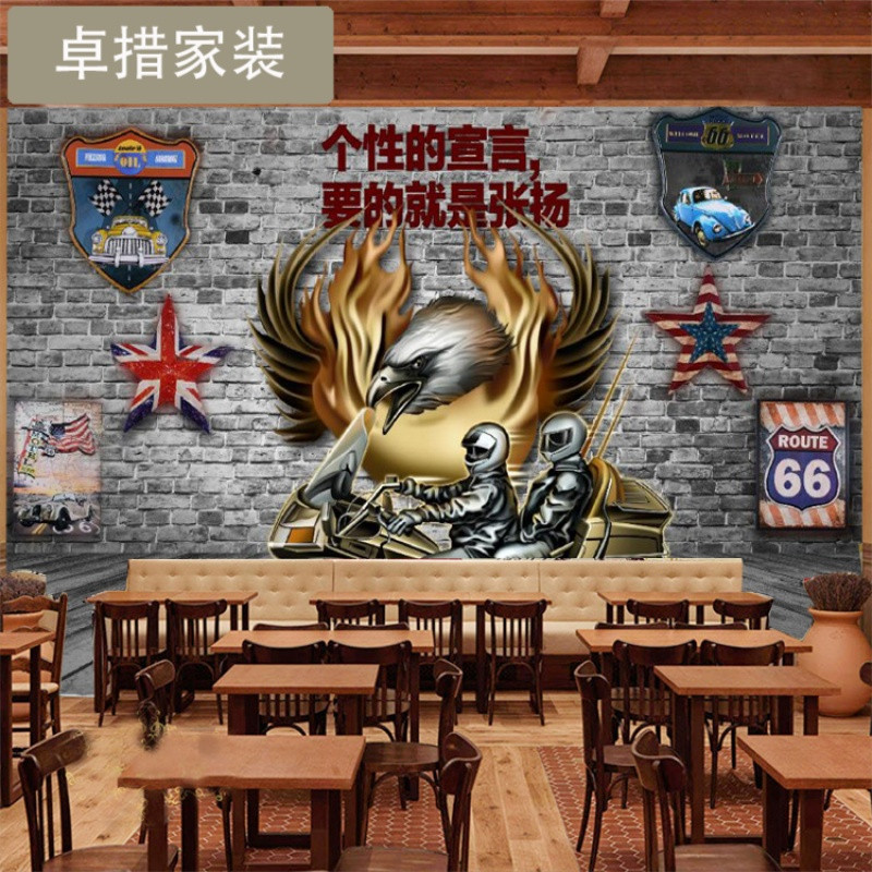 欧式复古怀旧摩托车大型壁画酒吧餐厅咖啡店客厅电视背景墙壁纸_5 加厚无纺布（拼接）