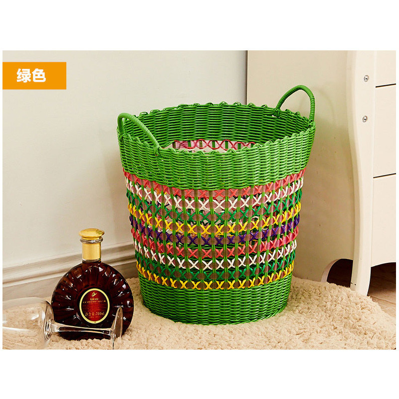 塑料编织筐收纳篮脏衣桶篮子玩具筐脏衣服收纳篮镂空式新款收纳篮生活日用家庭家居清洁收纳整理用_8_2_2 亮片绿色