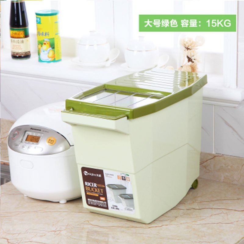 米桶储米箱10kg20斤15kg储面箱防虫防潮厨房30斤带盖米缸20斤面桶多色多款多功能时_9 30斤推盖绿色